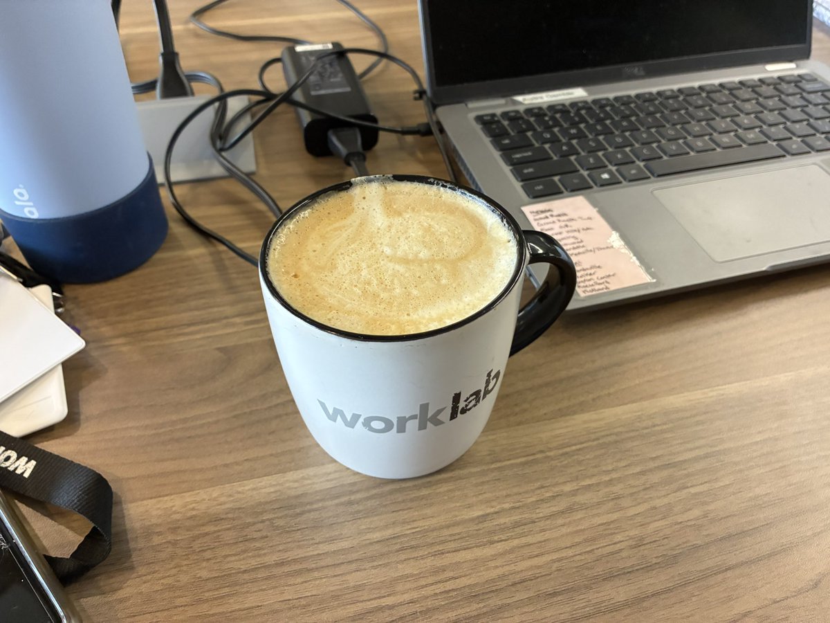 Audra_Gamble's tweet photo. My job has recently moved into a shared coworking space and they have an espresso machine in the kitchen. The levels of caffeination I am about to reach on the daily are unprecedented. Unfortunately the boss won’t let me expense latte art classes. https://t.co/lF5Q6cK6Gn