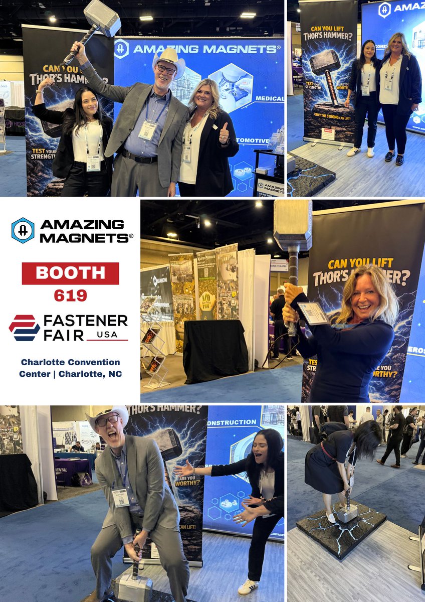 AmazingMagnets's tweet photo. We put Thor's Hammer at our booth and told people to try lifting it

Nobody expected magnets to be the villain today 😂🔨

Booth 619 @ Fastener Fair USA, Charlotte — come get humbled, we're here May 5 &amp; 6

#FastenerFairUSA #AmazingMagnets #ThorsHammer #Booth619 https://t.co/RpBFpOGENj