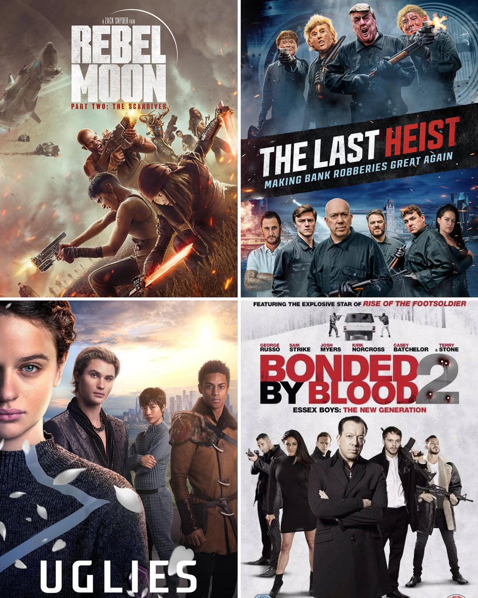 MalickAfc's tweet photo. 🎬Interesting movies to watch: 

Rebel Moon 
Rebels fight an empire.
(Sci-Fi/Action, ~5.6/10)

The Last Heist 
A robbery turns deadly.
(Crime/Thriller, ~3.7/10)

Bonded by Blood 2 
Gangs clash for control. 
(Crime/Drama, ~5.0/10)

Uglies 
A girl rebels against beauty rules.
(Sci-Fi/Adventure, ~5.0/10)