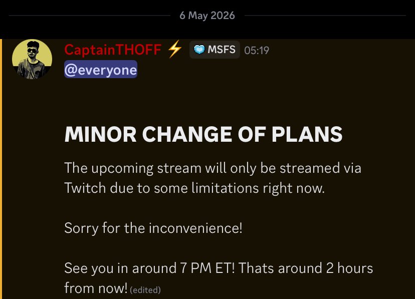CaptainTHOFF's tweet photo. Due to some limitations right now, I will be exclusively stream on Twitch tonight instead.

See you all at 7 pm ET! https://t.co/qRqgx6N3ce