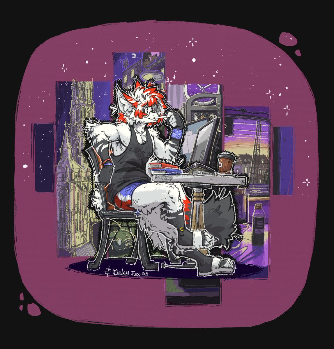 Finley_RedFox's tweet photo. It's been a long time since I drew my own Furry Sona, so I'll just start drawing it.  The background contains many things I've been wanting to draw lately. XD
#furryart #finleyfox https://t.co/9IHTAd5NUt