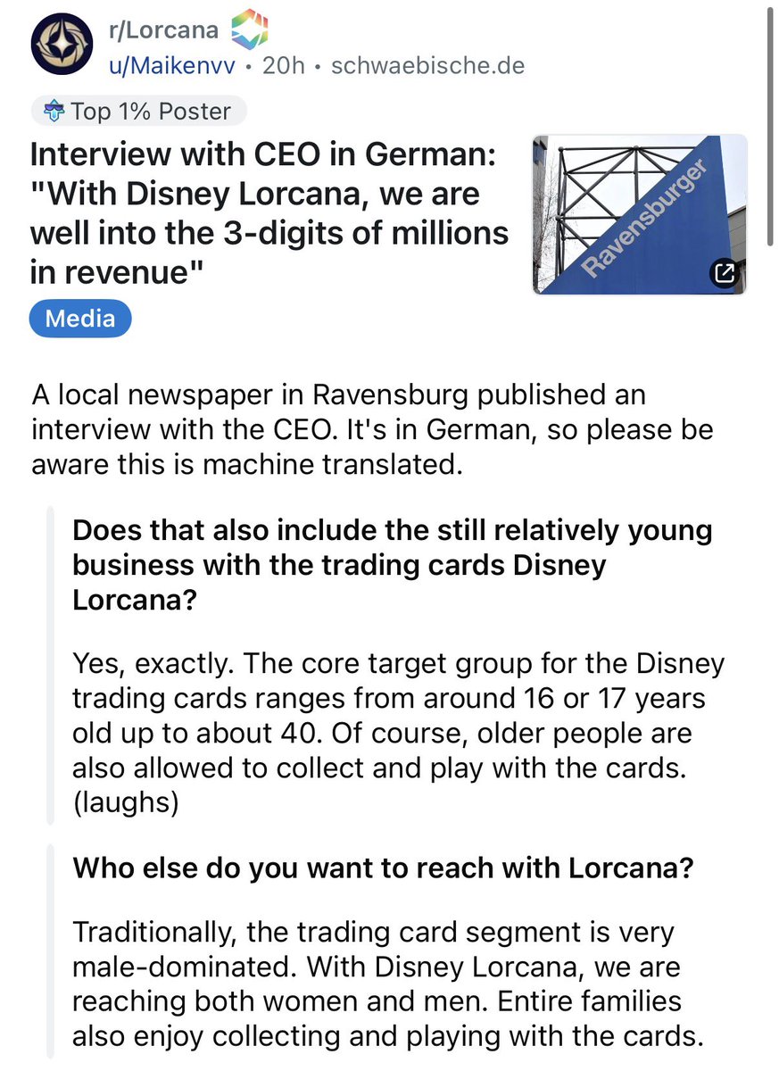 coflorcana's tweet photo. From Lorcana reddit comes an interesting article.

“3 digits of millions in revenue” is certainly a way to phrase it.

Articles source: https://t.co/MvgOwqIhmz https://t.co/1ksAevs4g7