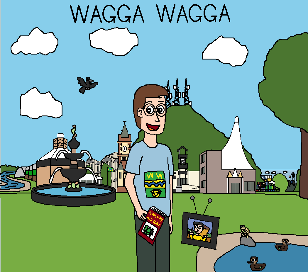 I found some AI slop caricatures of regional NSW towns on Facebook, so here's an AI-free one for Wagga.