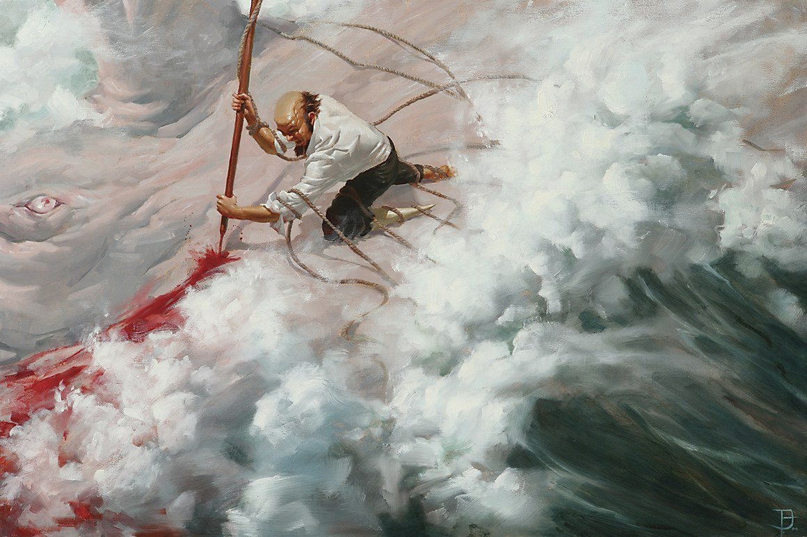 Der Typ aus dem Meeresmuseum erinnert mich an Kapitän Ahab.
"Zum letzten Mal speie ich meinen Hass dir entgegen, du verfluchter Wal! … Bis zum letzten Atemzug kämpfe ich mit dir; aus der Hölle stoße ich nach dir; um des Hasses willen speie ich meinen letzten Atem gegen dich!“
