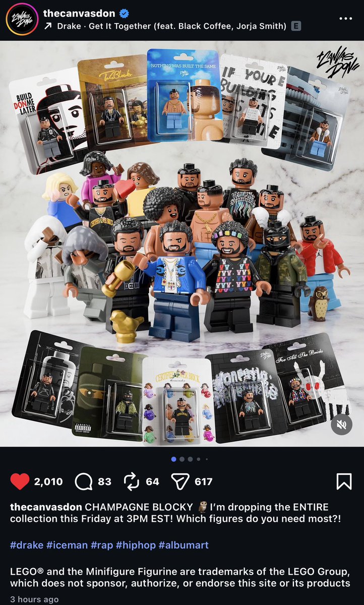 Drake collection of figurines dropping Friday at 3PM EST <a href="/thecanvasdon/">Donovan</a> 👀🧊