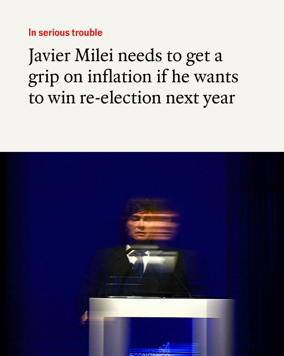TheEconomist's tweet photo. Argentina’s president does not face re-election until October 2027, and the economy could yet benefit from an energy boom, but he needs to get a grip on inflation. We explain why he has no time to lose https://t.co/dCbgAkKtAq

Photo: Reuters https://t.co/GPZd2vfqkH