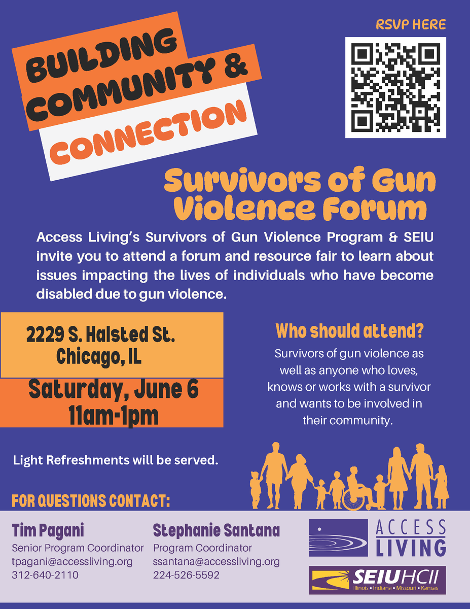 CookSJJC's tweet photo. Join Access Living’s Survivors of Gun Violence Program &amp; SEIU for a forum/resource fair supporting individuals disabled by gun violence.

📅 Sat., June 6
🕚 11 AM–1 PM
📍 2229 S. Halsted St, Chicago

RSVP/request accommodations:
https://t.co/K1U7pggWQe https://t.co/26UQ5MKwNV