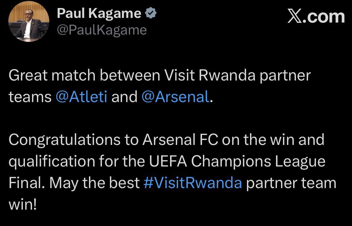 rigogaruth's tweet image. #UCL 

Message from H.E Paul Kagame 

#VisitRwanda