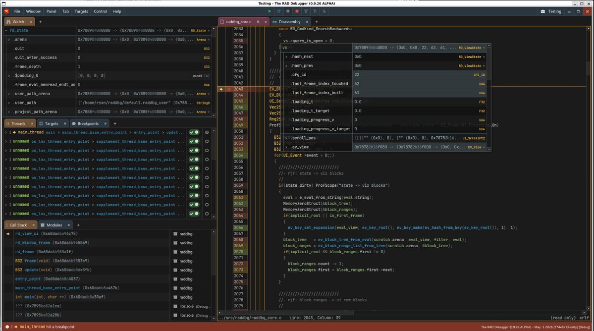 Stepping through RADDBG, with RADDBG, on Linux (or at least WSL). So close now!