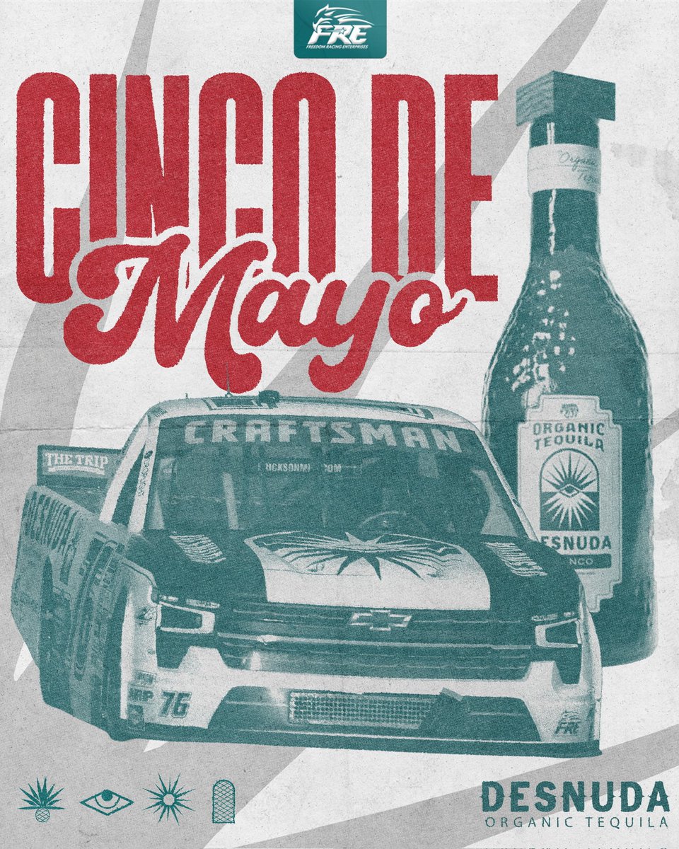 SpencerBoyd's tweet photo. Celebrating Cinco de Mayo with our partners at @DesnudaTequila
Proud to represent an organic tequila that’s as bold as our race day.🏁
#DesnudaTequila #OrganicTequila #CincoDeMayo #drivenbyspirit https://t.co/kpFDTPFytu