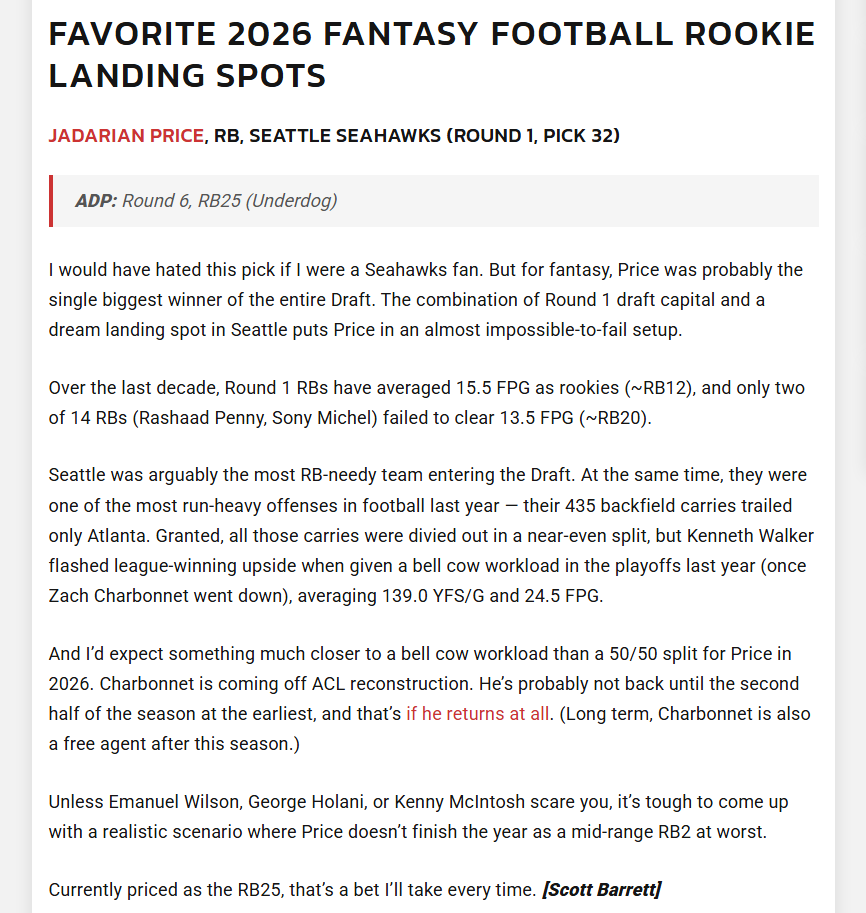 ScottBarrettDFB's tweet photo. The Brain Trust is back!

Myself + 8 other @FantasyPts writers picked our favorite rookie landing spot

https://t.co/imMfEQeaHU https://t.co/mbaJUV8tyv