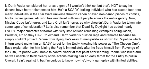 My take on Darth Vader possibly being in DBD: