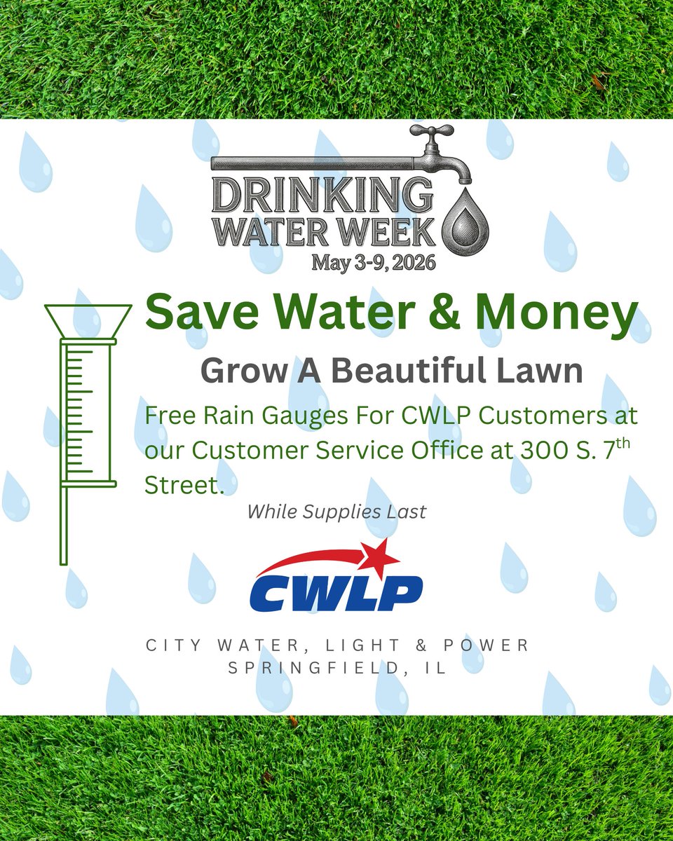 CWLP_'s tweet image. It’s #TipTuesday! Did you know a healthy lawn needs only about one inch of water per week? Many people unintentionally over water their lawns and landscapes by as much as 30%. cwlp.com/ConservationHo…

#drinkingwaterweek #smartwateruse #ilwaterambassador