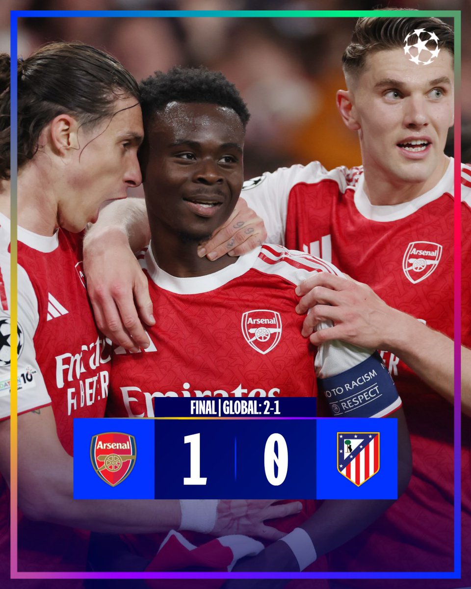 Arsenal es el primer finalista de la #ChampionsLeague 2026 tras vencer por la mínima diferencia en el partido de vuelta al Atlético de Madrid. Con el gol de Bukayo Saka al finalizar la primera mitad, los Gunners llegan a su segunda final de la máxima competencia europea