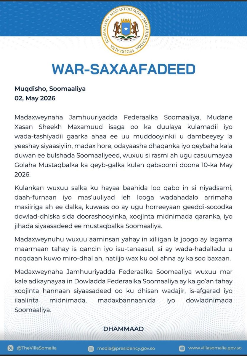BalalCusman's tweet photo. In the current political impasse in @Somalia, as the government and opposition edge toward possible negotiations and the government’s mandate draws to a close, I believe the way forward will not be found in grand declarations or claims of exclusive authority. It must begin with a quieter but firmer understanding: WE WILL NOT RETURN TO THE ABYSS - NEVER AGAIN - a recognition shaped by the memory of a time when violence overtook politics, the state collapsed and the country paid a devastating price - compounded this time by extremist groups and other destabilizing actors poised to exploit the ensuing chaos. That shared restraint is the minimum foundation - an agreement to step away from zero-sum politics and to reject the recurring temptation of unilateral decisions that have so often pushed the country toward breakdown.
Ultimately, I see that only then can a new national imagination take shape organically, not as a blueprint forced through unilateral constitutional changes or political maneuvering, but the sole belief that power can be negotiated rather than seized, legitimacy can be shared rather than claimed and the future can once again belong to all Somalis.

@TheVillaSomalia @Somalia #Somalia @AqalkaSare @Golaha_ shac_JFS @aqalkahoose @sec_council @UKinSomalia @US2SOMALIA @EU_in_Somalia @AmbWangYu @AsstSecStateAF @ACAfricaCenter @_AfricanUnion @US_SrAdvisorAF @TC_MogadisuBE @UNTMIS @francescaDM_EU @ymahmoudali 
#SharciBaaDalLaguDhisaa