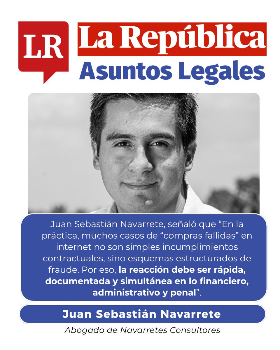 NavarreteConsu3's tweet photo. No todas las “compras fallidas” en internet son simples errores. Muchas pueden ser esquemas de fraude estructurado.

Nuestro abogado Juan Sebastián Navarrete lo explica: la clave está en una reacción rápida, documentada y simultánea en lo financiero, administrativo y penal.

Dependiendo del caso, puedes activar distintas vías: protección al consumidor, acciones administrativas o incluso denuncias penales.

Desliza este carrusel y entiende cómo protegerte y qué dice la ley.

¿Tienes dudas sobre tu caso? Escríbenos, estamos para asesorarte.

#DerechoPenal #EstafaDigital #Abogados #ComprasOnline  #AsuntosLegales
