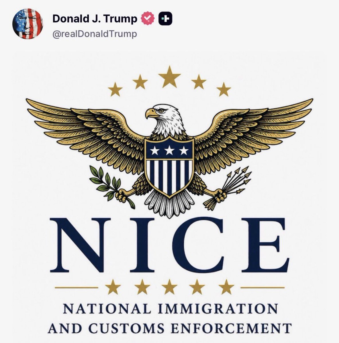 KafirNationNews's tweet image. 🚨🚨BREAKING: 
President Trump Renames ICE to NICE. 😊 
#DHS #ICE #NICE #Trump #BreakingNews