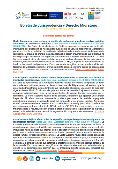 DerechoUAI's tweet photo. Ya está disponible el nuevo número del Boletín de Jurisprudencia y Derecho Migratorio realizado por el @SJMChile junto a alumnos de Derecho @UAI_CL y @UDPDerecho. Revísalo aquí: https://t.co/vPsWFN5AhP https://t.co/35WqSqkOGN