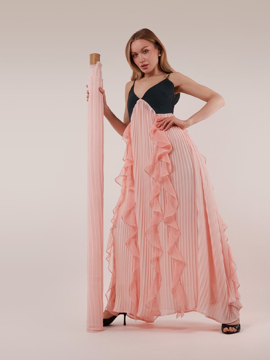 open lace back dress Polo Ralph Lauren Halter Top Pleated Maxi Dress Black main image 0