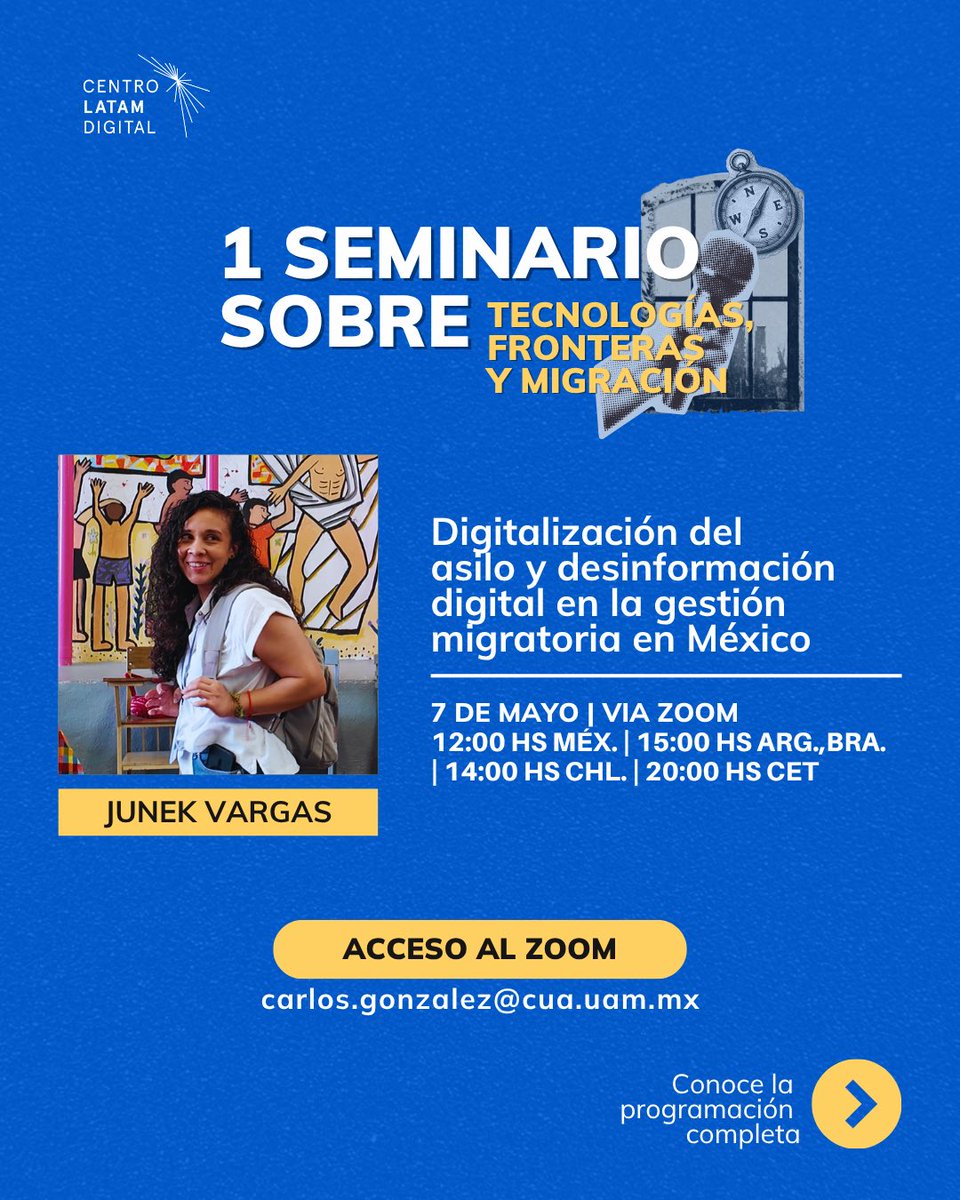 LATAMxDigital's tweet photo. ¿Cómo está cambiando la gestión migratoria en México con la digitalización del asilo y la desinformación?📲🌎

👩🏽‍💻Inscríbete previamente y solicita tu acceso, escribiendo al correo: carlos.gonzalez@cua.uam.mx https://t.co/3Tqh2xTJsH