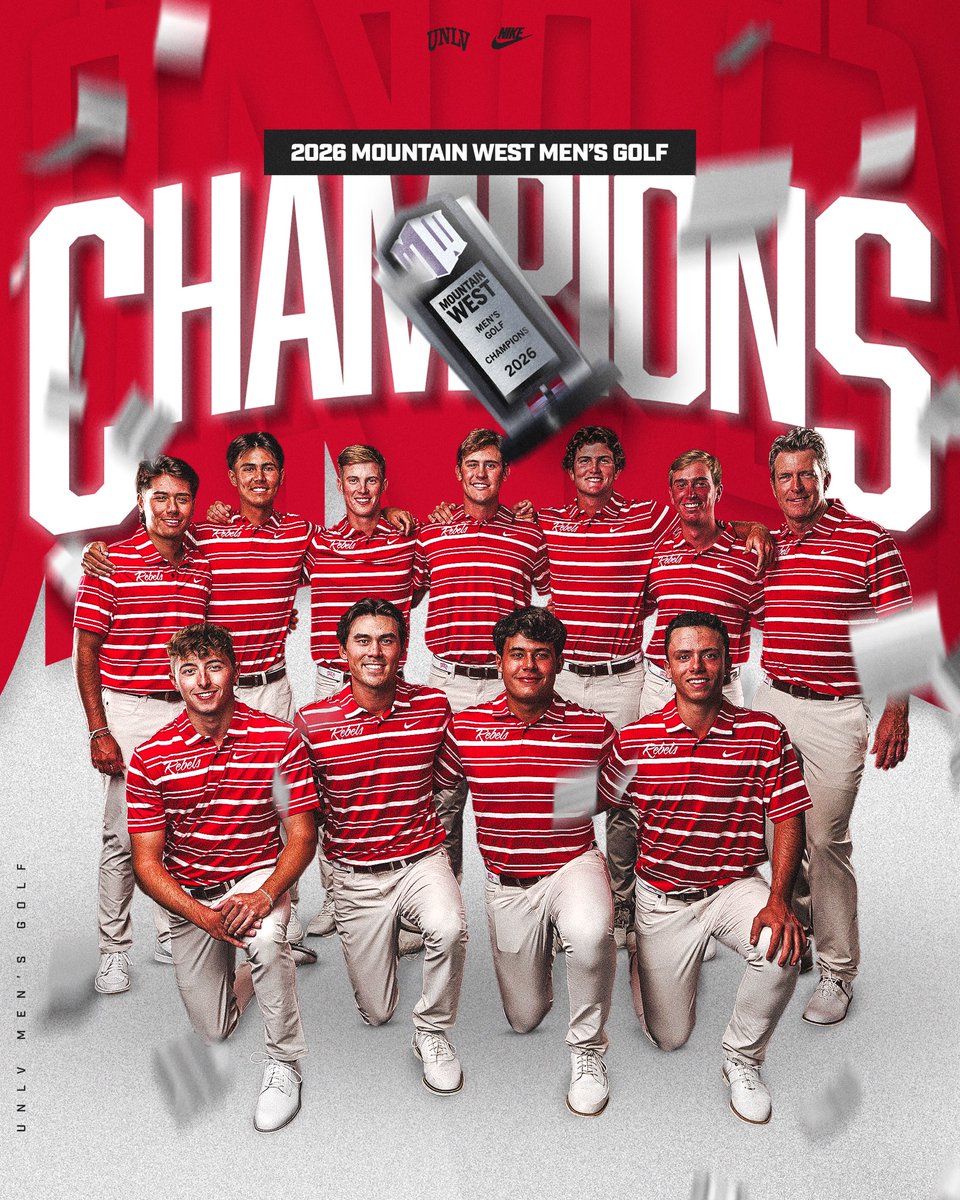UNLVGolf's tweet photo. 𝟐𝟎𝟐𝟔 𝐌𝐨𝐮𝐧𝐭𝐚𝐢𝐧 𝐖𝐞𝐬𝐭 𝐂𝐡𝐚𝐦𝐩𝐢𝐨𝐧𝐬 🏆😎

Secured the win via playoff and a program-record 54-hole team score for a conference tournament. https://t.co/zm38g4fyyD