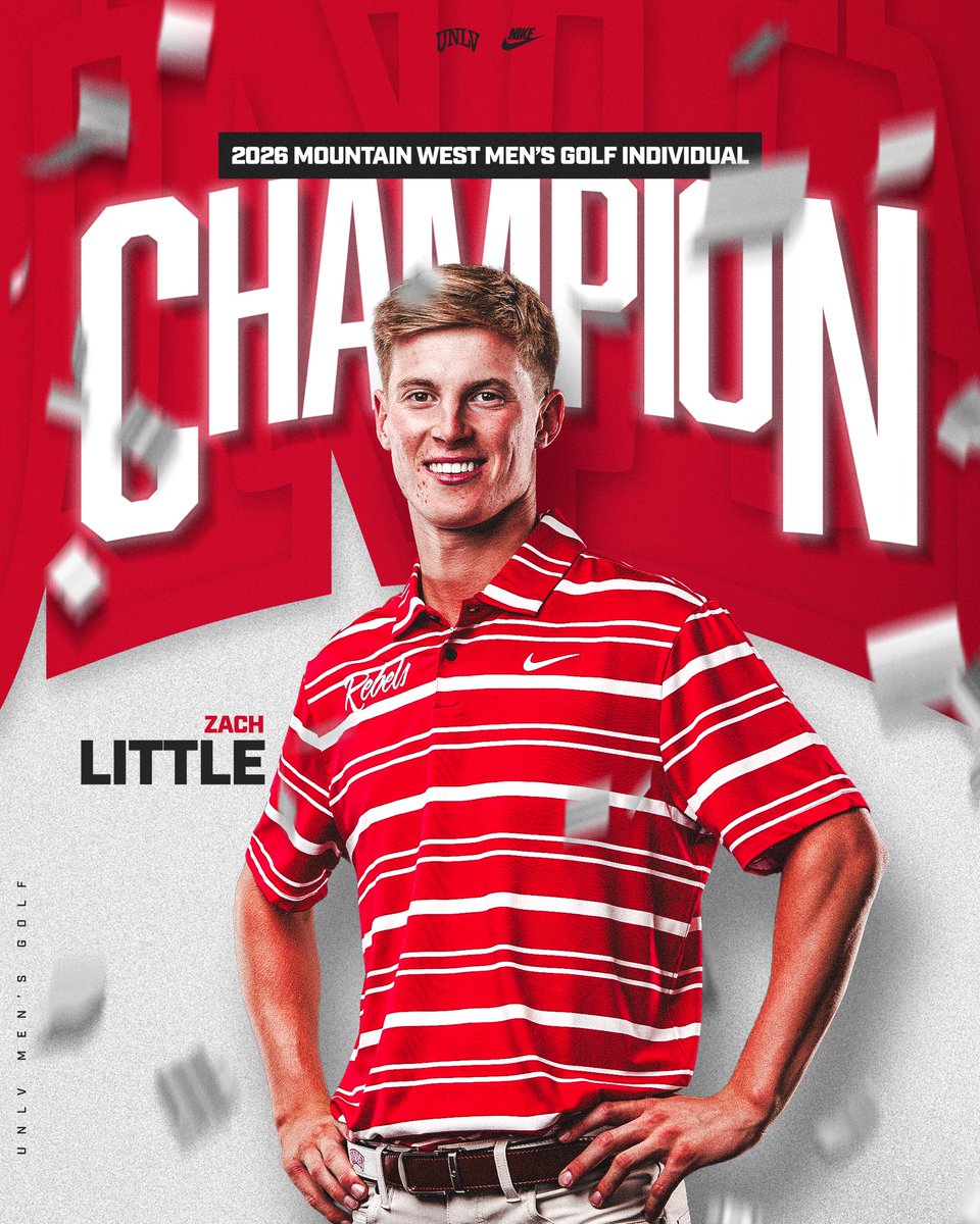 UNLVGolf's tweet photo. 𝟐𝟎𝟐𝟔 𝐌𝐨𝐮𝐧𝐭𝐚𝐢𝐧 𝐖𝐞𝐬𝐭 𝐂𝐡𝐚𝐦𝐩𝐢𝐨𝐧 🏆😎

Zach completes our conference title sweep with a program-record 54-hole score at a conference championship ‼️👏👏👏 https://t.co/gowvxsXZVn