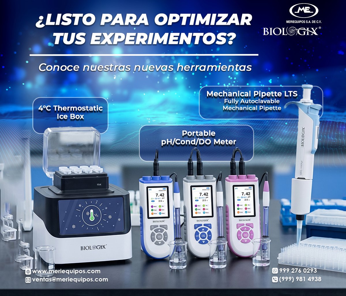 Meriequipos's tweet photo. ✨Descubre la nueva generación de herramientas de Biologix, diseñadas para optimizar tu trabajo.

Caja de Hielo Termostática 4°C
Medidor Portátil pH/Cond/DO
Pipetas Mecánicas LTS

📞ventas@meriequipos.com
📱WhatsApp: https://t.co/7bMvIAhm2I

#Laboratorio #Innovación #Quimica https://t.co/5X9eEEVrFp