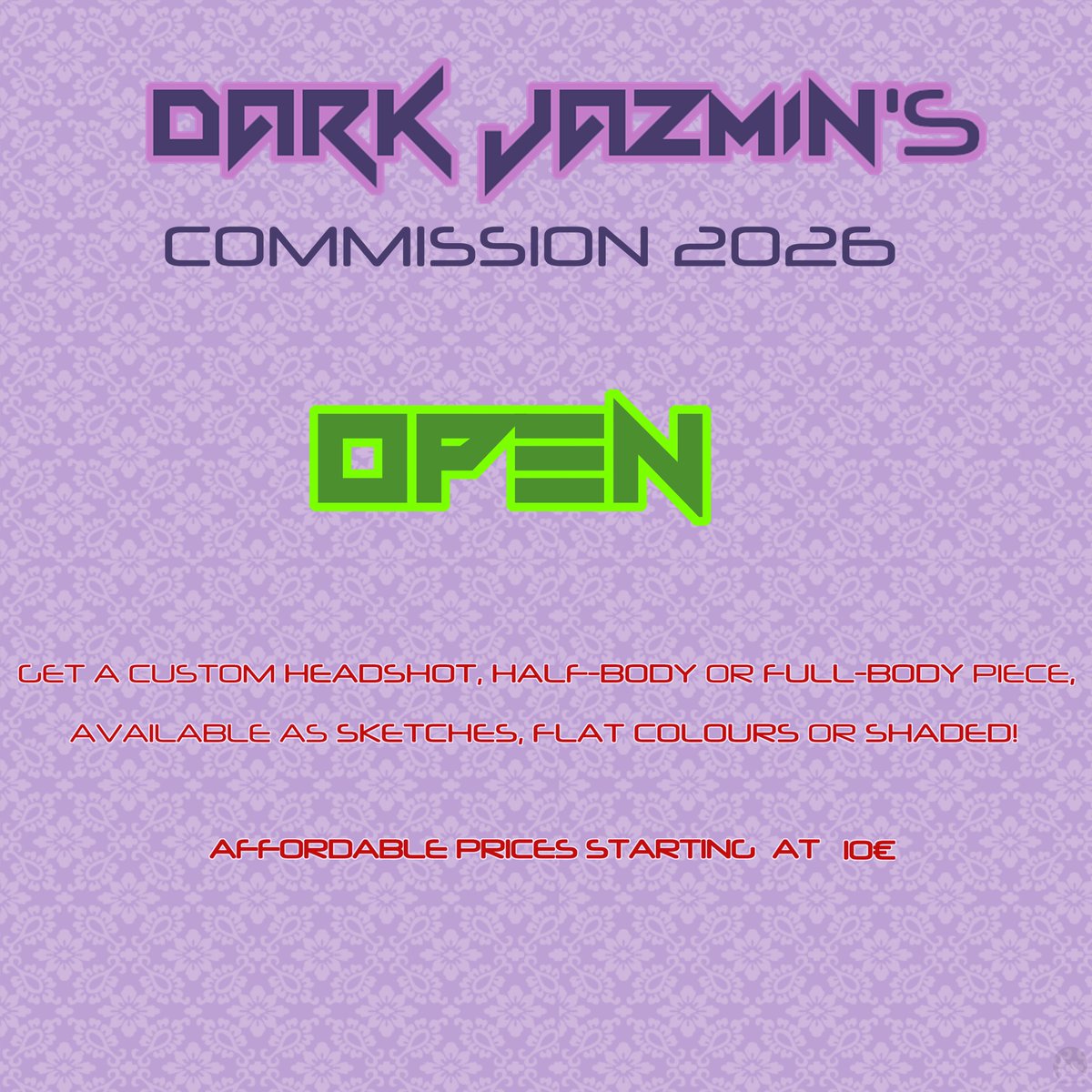 DarkJazmin11's tweet photo. Rectified price.
Updated the commission price. Also now I have a linktree, check it out! https://t.co/Ncr6v6GPjk
#commissionsopen #illustration #comicartist https://t.co/7kVJlz9Avp