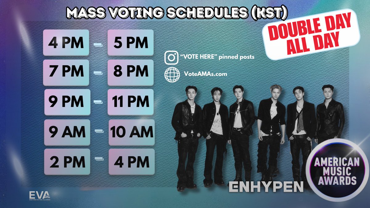 [AMAs 2026]

📢最後のチャンス‼️
投票数2倍のターボ投票は本日15:59まで‼️
📢一斉投票も実施中

複アカから投票を💪
#ENHYPEN に賞を贈ろう✨

❶WEB投票
60回投票可
🔗 voteamas.com
❷インスタ投票
#malekpopenhypen 付コメント
→2票とカウント、30回まで可
🔗 instagram.com/p/DXHH2kplOBV/…