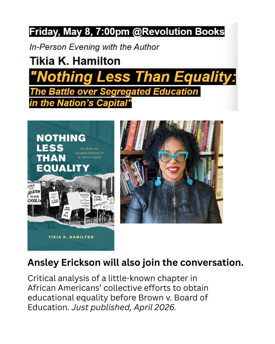 #BlackHistory #Education #WashingtonDC #civilrights #BrownvBoardofEd #SupremeCourt #harlem #authorevent 
Reserve your copy, pick it up at the event: shop.revolutionbooksnyc.org/book/978022684…