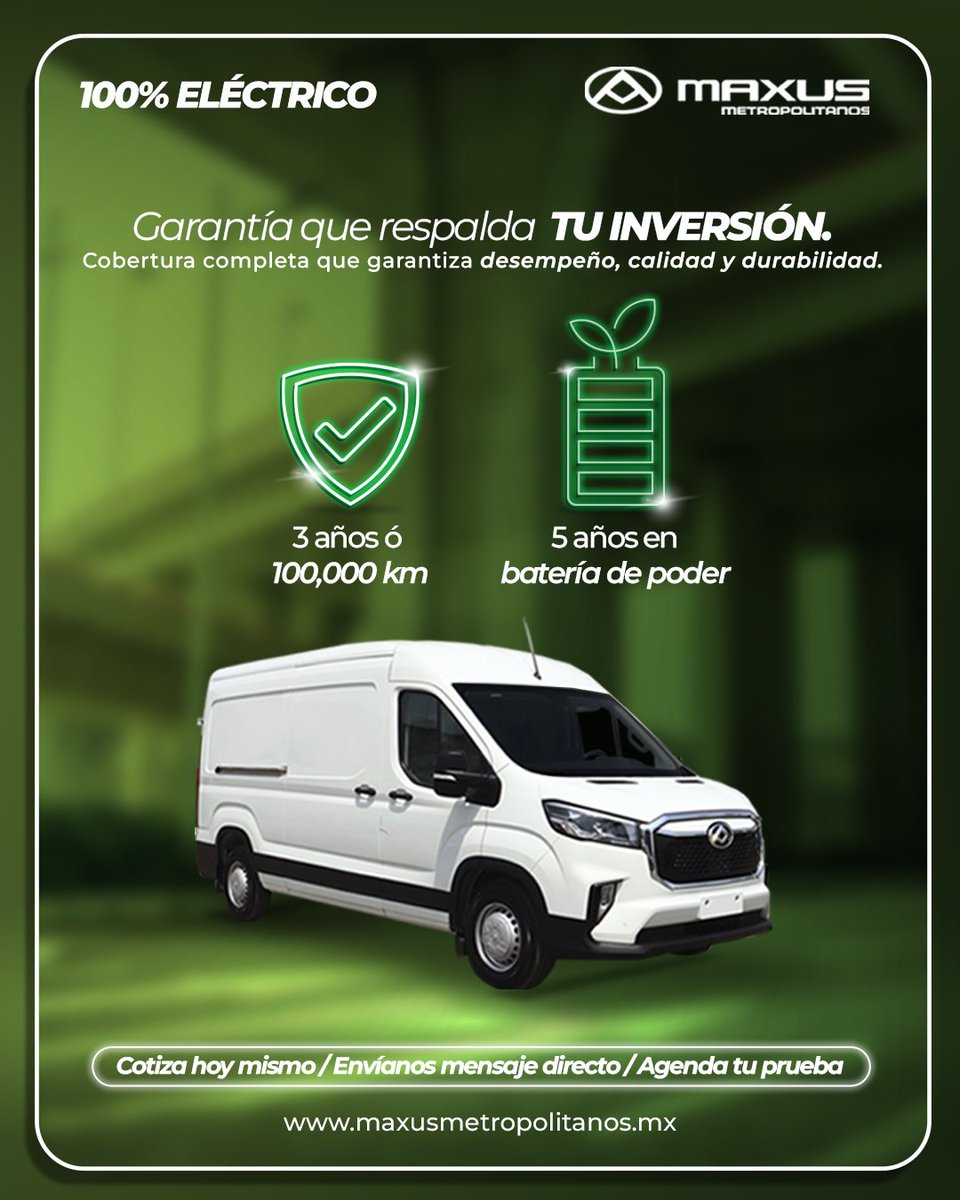 MaxusMetropoli4's tweet photo. Tu empresa puede ser parte del cambio 🔋
Haz tu operación más rentable y sostenible con unidades 100% eléctricas.
✔️ Tecnología avanzada
✔️ Menor impacto ambiental
✔️ Máximo rendimiento para tu negocio

#maxus #logistica #transporte #van #electricos #flotillas https://t.co/Hqd6TVx69I