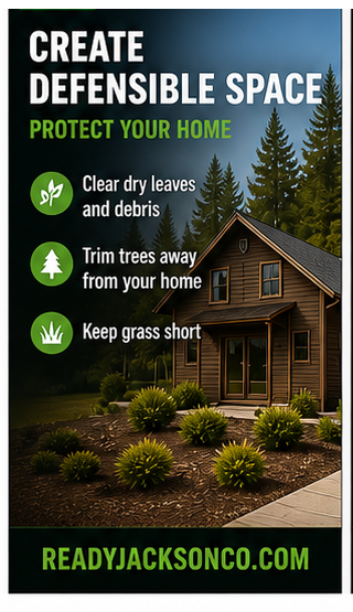 JacksonCountyOR's tweet photo. Create Defensible Space.

Protect your home by reducing wildfire risk around your property:

• Clear brush and dead plants
• Keep grass short
• Prune trees
• Remove debris from roofs and gutters

Learn more at https://t.co/wGGaDtpcIY

#DefensibleSpace #FirePrevention #JacksonCountyReady
