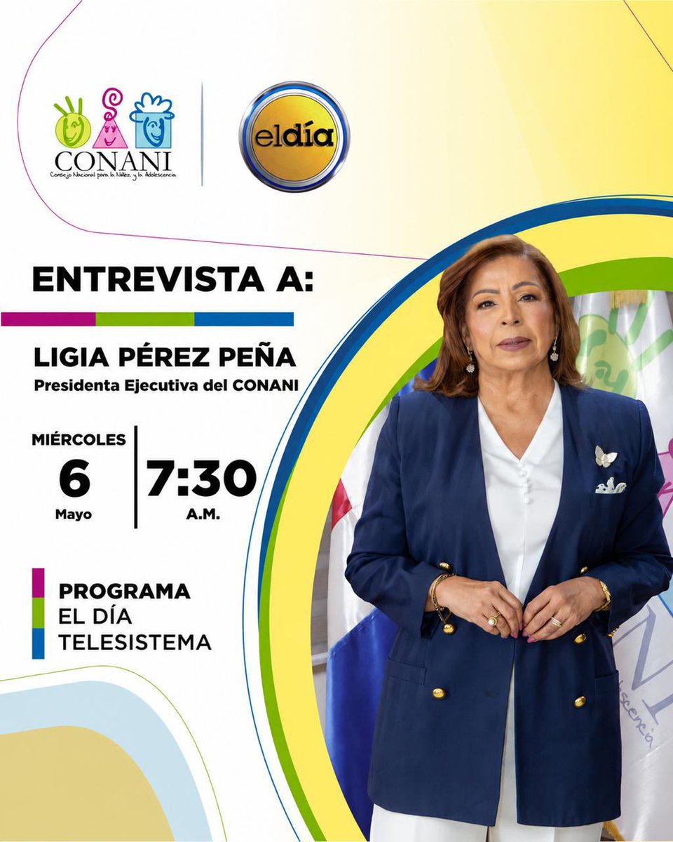 CONANIRDo's tweet photo. La presidenta ejecutiva del CONANI, @LigiaPerezPe, participará en @ElDia_RD para abordar los cambios necesarios para responder a los desafíos actuales en el marco de la actualización y reforma de la Ley 136-03.  

📻 Sintoniza mañana a las 7:30 a.m. por @telesistema11rd.  #CONANI https://t.co/pcsMJ7kRZD
