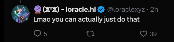 HyperliquidNews's tweet photo. The OG whale and builder on HyperLiquid, @loraclexyz, is back with us.

Welcome back! https://t.co/6ZurObXzkE