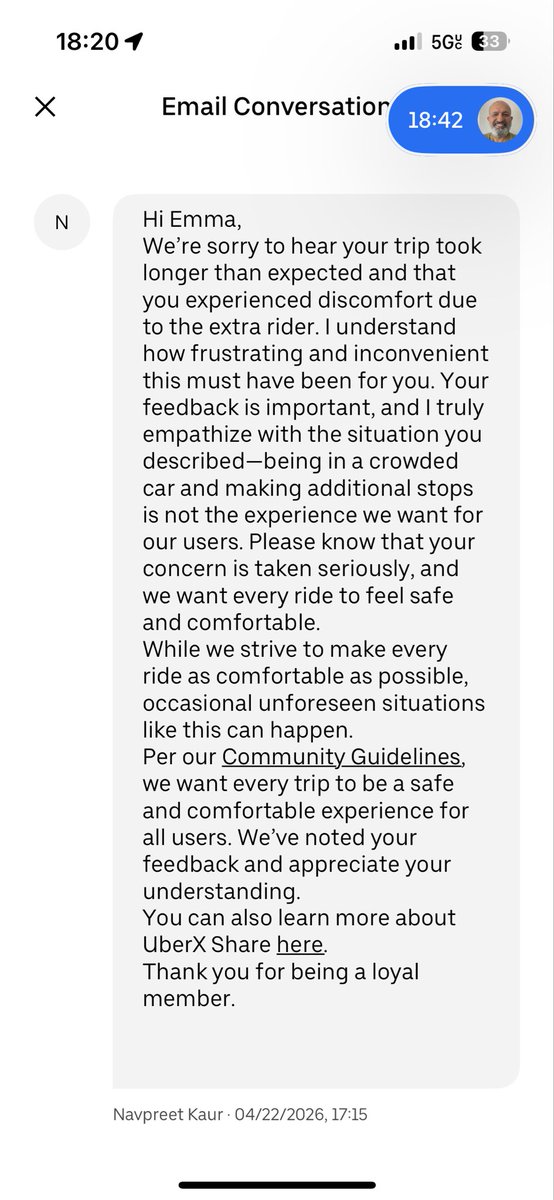 Em_soull's tweet photo. @Uber why don’t you care that there was an extra person in my shared ride lol this is literally breaking the platform rules and you didn’t issue a refund or remedy of any sort. https://t.co/Z7fbnT7vFZ