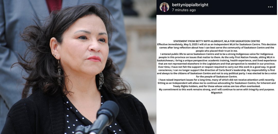 TrendPolCa's tweet photo. BREAKING: Saskatchewan MLA @BettyNippi86579 has left the NDP caucus to sit as an Independent MLA for Saskatoon Centre, citing a lack of "support or respect" under @CarlaBeckSK's leadership. https://t.co/kpPO3pZpcw