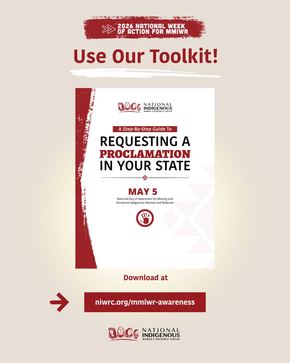 niwrc's tweet photo. For this National Week of Action, we are highlighting the important step-by-step process to ask your state to declare May 5 as the National Day of Awareness for #MMIWR.

#NoMoreStolenSisters #WhyWeWearRed #MMIWR2026 #NationalWeekOfAction https://t.co/r8I1Qq7vZY