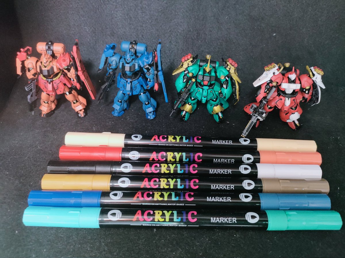 Barricade_Base's tweet photo. #ガンダムアーティファクト
今回は、全部アクリルマーカーペンで塗りました。初めての試みでしたが、ミニモデルや部分塗装には十分と感じました。色によって隠蔽力に差があること、意外と色が混ざらないこと、メーカーによっても隠蔽力や色味に差があることなど気付くような新たな学びがありました。 https://t.co/pspTaevAmx