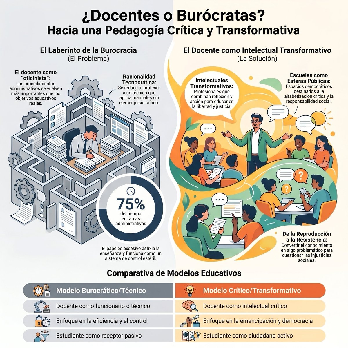 La educación contemporánea enfrenta un dilema crítico: el 75% del tiempo docente se consume en burocracia, reduciendo al maestro a un oficinista. La verdadera innovación pedagógica digital no consiste en acumular software, sino en liberar tiempo para el pensamiento crítico y la
