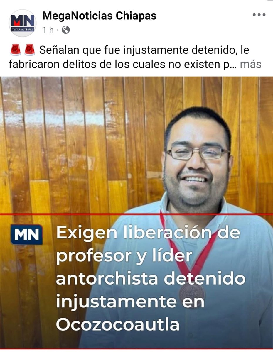 IngridEstradaAg's tweet photo. 🚨🚨 Señalan que fue injustamente detenido, le fabricaron delitos de los cuales no existen pruebas.

📝 Es profesor en la colonia El Porvenir del municipio de Ocozocoautla.

📱 Más información aquí 👇 

https://t.co/r3unRyOGpq https://t.co/UQgEBgZ4SE
