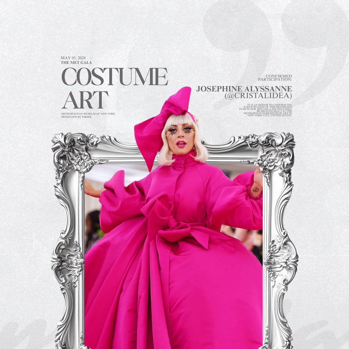 CostumeArtRP's tweet photo. 𝖤𝖽𝗂𝗍𝗂𝗈𝗇      𝖳 — 𝗠𝗘𝗧      𝙼𝚄𝚂𝙴𝚄𝙼 
Person confirmed for attendance 

@cristalidea https://t.co/zEOa9AMa92