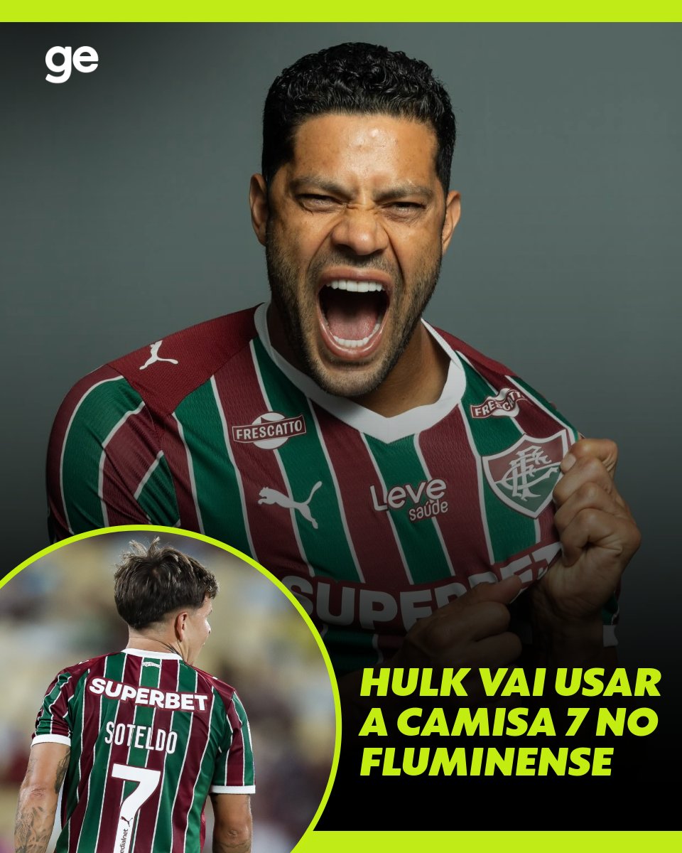 CAMISA 7⃣! 🇭🇺✅ Anunciado nesta terça pelo Fluminense, o atacante Hulk vestirá a camisa 7, mesmo número utilizado no Atlético Mineiro. Atualmente, o venezuelano Soteldo usa a 7, mas ele passará a vestir a 30 após a Copa do Mundo.

➡️ Mais detalhes: glo.bo/4cQNBdv