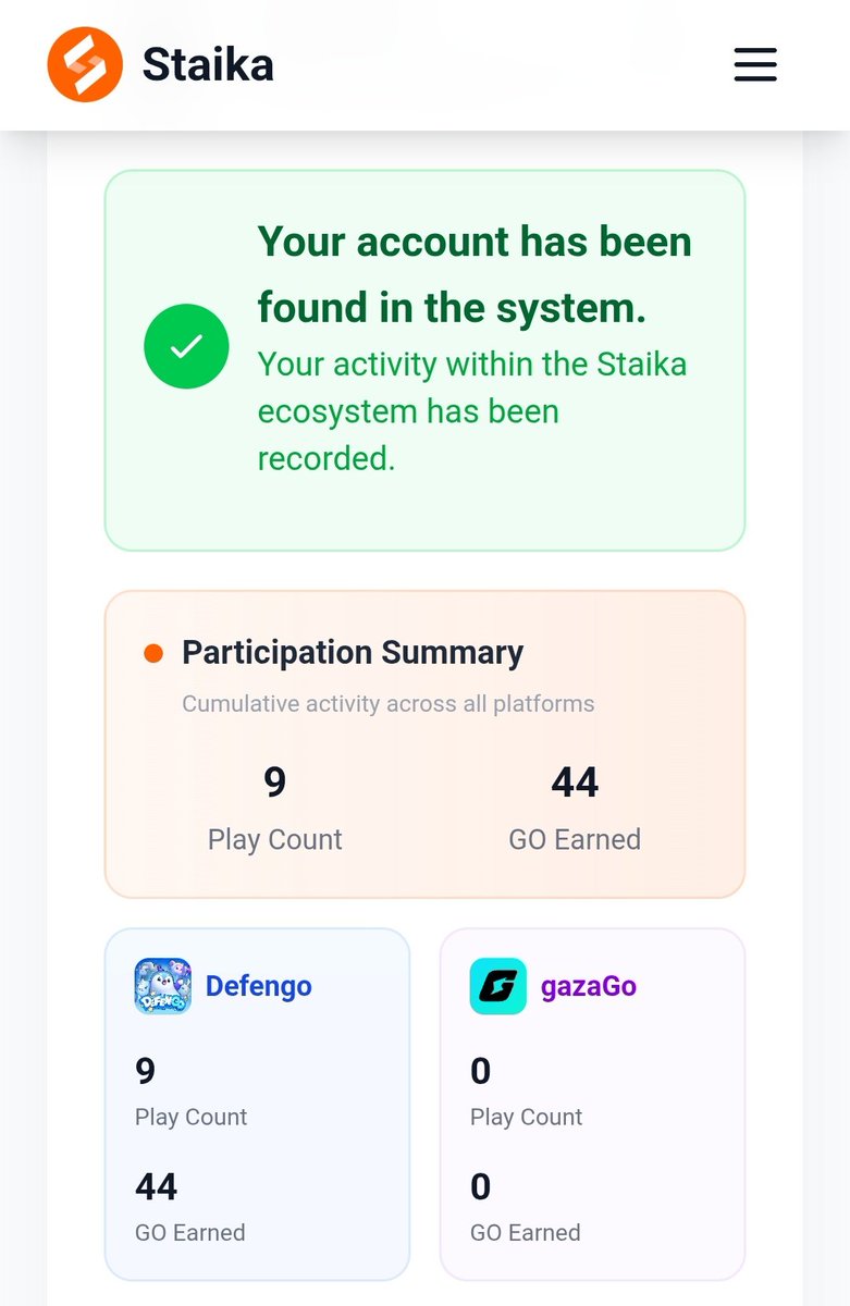 If you're an active participant in the <a href="/staika_official/">Staika Official</a> ecosystem, you can check your activity so far using the link below 👇

check.staika.io

Just sign in with your player details and see where you stand.

This link is the only official checker link in the ecosystem and