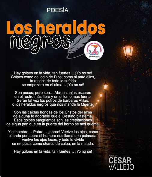 #FelizMartes
“Los heraldos negros” nombra eso que muchos cargan en silencio:
lo que duele, lo que marca, lo que no se olvida.
¿Quién no ha sentido uno de esos golpes?
facebook.com/hectorjavierof…
#NicolasRomero #Edomex #MartesDePoesia #AntorchaEsCultura #5DeMayo