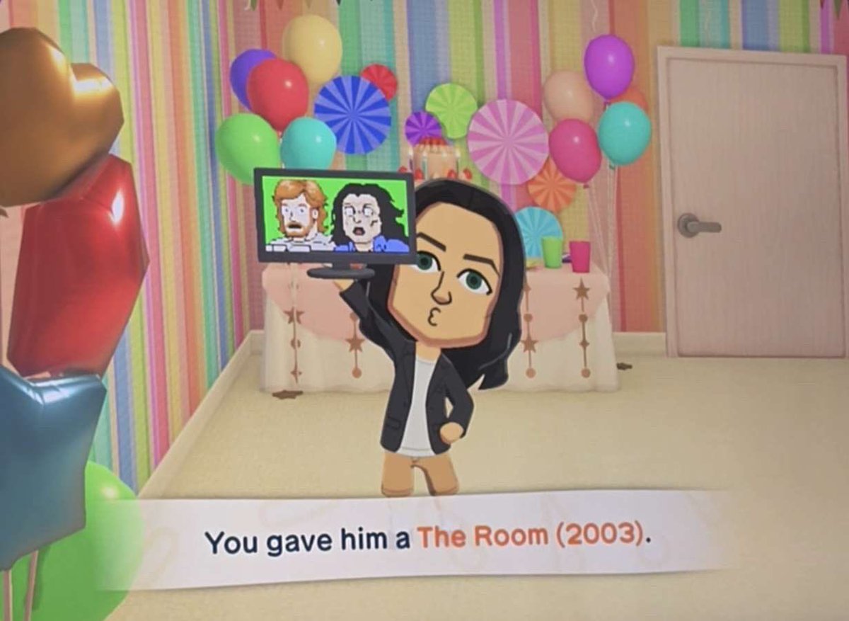 trashpandateee's tweet photo. my friend gave @TommyWiseau a gift in Tomodachi Life hope he liked it https://t.co/Rw2zlbvakn