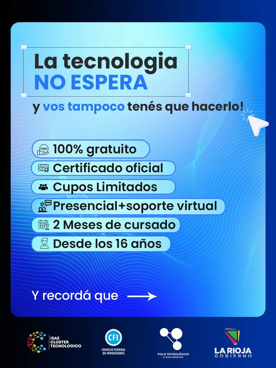 PoloTecLR's tweet photo. Sí: son gratuitos.
Y no es casualidad.
Tecno Aliados abre una nueva edición y es gratis por decisión del Gobernador @QuintelaRicardo, con el respaldo del Consejo Federal de Inversiones.

La formación como política pública.
👉Inscripción en https://t.co/iY1shCoYYJ https://t.co/VLpq96IjMF
