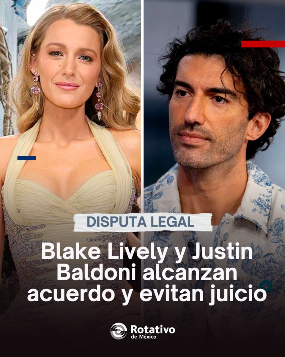 rotativodemex's tweet image. Blake Lively y Justin Baldoni llegan a acuerdo 🚨
Evitan juicio por demanda ligada a “It Ends With Us”.
No se revelaron los términos. #Hollywood #Cine #Espectáculos