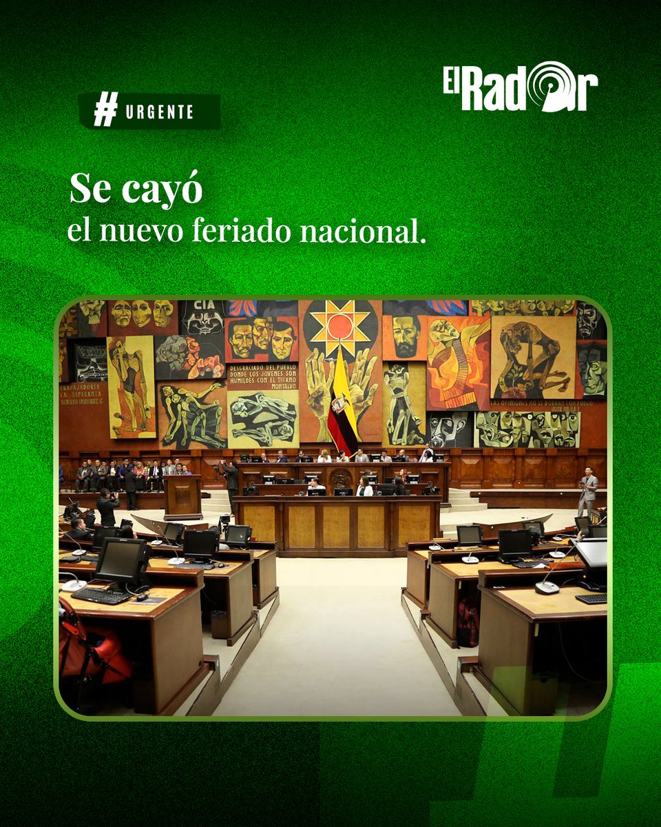 ElradarEC's tweet photo. La Asamblea Nacional archivó el proyecto que proponía declarar feriado nacional el 18 de noviembre.

La iniciativa no logró el respaldo necesario y quedó fuera del debate legislativo con 84 votos a favor del archivo.

#Alerta #Asamblea #Ecuador https://t.co/qCFIkOeE6i