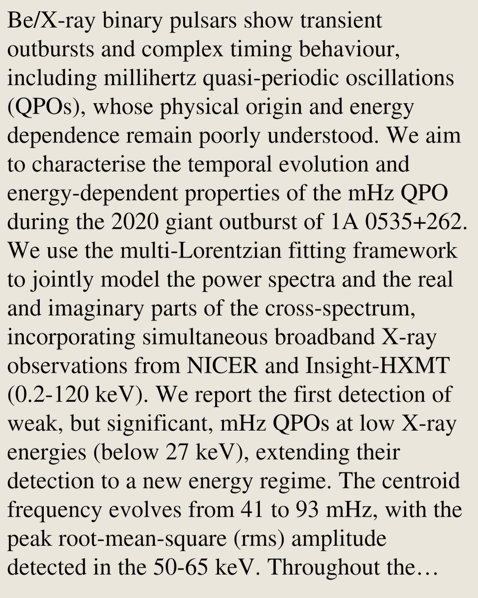 Unveiling hidden millihertz quasi-periodic oscillations in 1A 0535+262

Zihan Yang, Ruican Ma, Mariano Méndez, Z. X. Li, Q. C. Zhao, Panping Li, Lian Tao, Shuang-Nan Zhang, Liang Zhang, Hua Feng, Xiang Ma, Yue Huang
arxiv.org/abs/2605.03527 [𝚊𝚜𝚝𝚛𝚘-𝚙𝚑.𝙷𝙴]