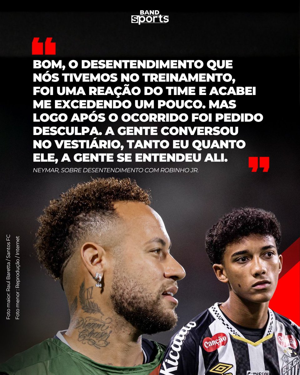 bandsports's tweet photo. ASSUNTO ENCERRADO 🚫 Neymar também falou sobre o ocorrido com Robinho Júnior e afirmou que os dois jogadores se acertaram logo após a discussão.

#BandSports #Santos #Neymar #RobinhoJr https://t.co/ZSGwS8SOwv